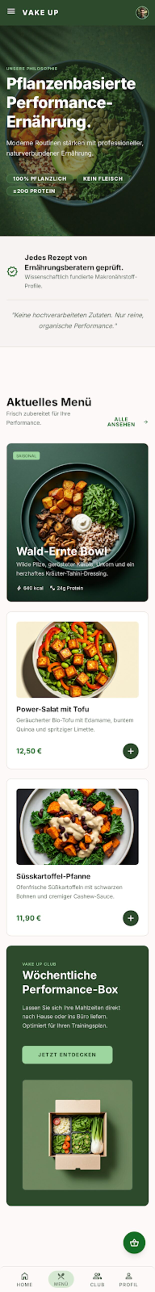 Philosophie & Menü in der Vake Up App